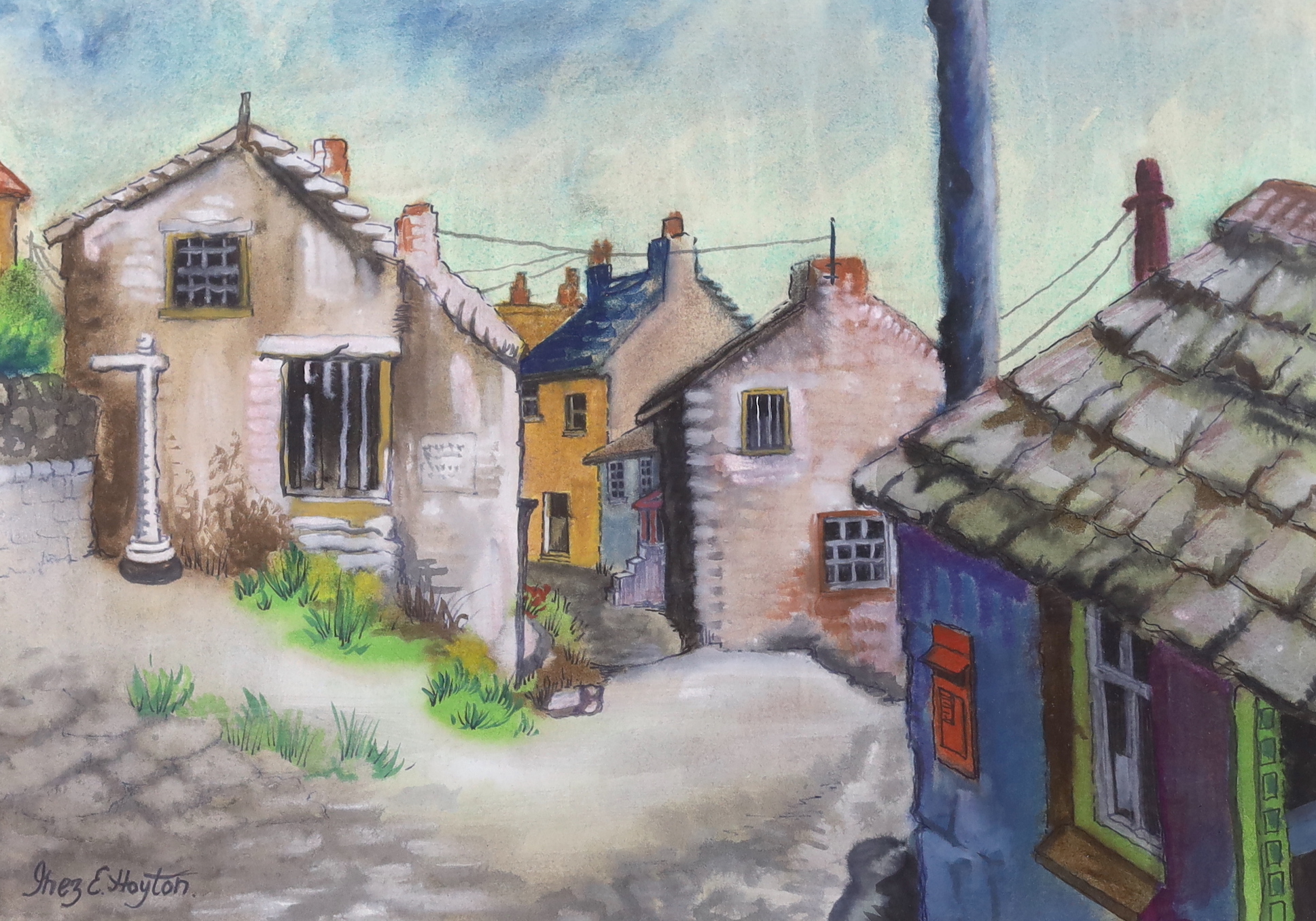 Inez Hoyton (1903-1983), mixed media, Street scene, signed, 32 x 47cm. Condition - good